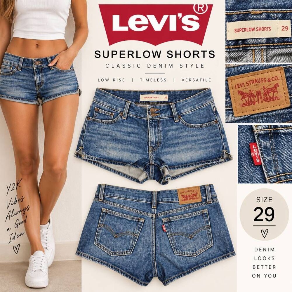 Levi’s Superlow Shorts Women’s 29 US 8 Blue Denim Low Rise Micro Mini Y2K